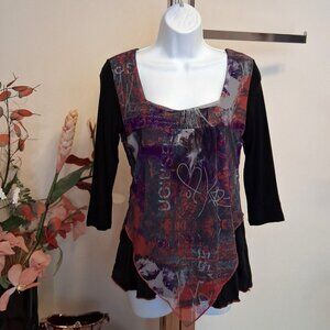 Preowned Dolcezza Women’s Black Multi Color Printed Lace Blouse Top 8
